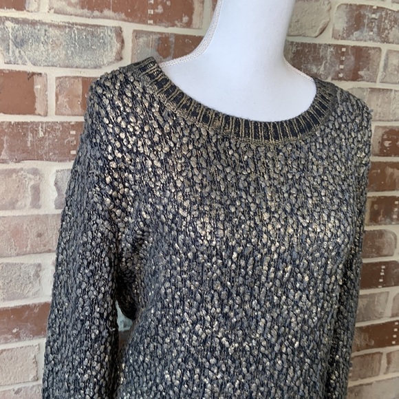 Soho Chick Gold & Black Crewneck Oversized Sweater Size Small - Picture 2 of 8